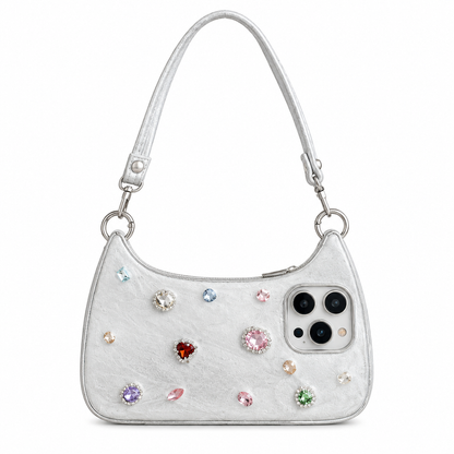 📢📢 50% OFF👜3D Rhinestone Phone Case – Sparkling Gemstone Design with Hand Strap