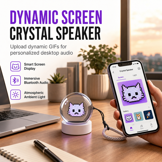 📢📢50% OFF !! ⏰Custom Screen Crystal Ball Speaker: Bluetooth, LED Glow, Photo & GIF Display