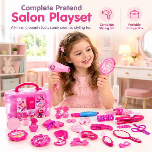 📢📢 50% OFF🎨Kids Hair Salon Pretend Play Set – Toy Hair Dryer & Beauty Accessories for Creative Role Play
