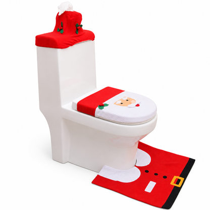 🎄50% OFF🚽Christmas Toilet Seat Cover and Rug 3-Piece Set Holiday Bathroom with Santa Claus Snowman and Reindeer
