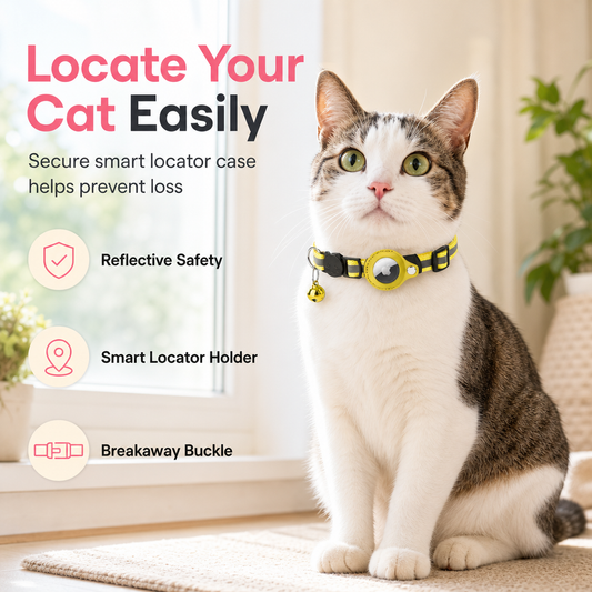 📢📢 50% OFF! Reflective Cat Collar – Built-In Tracker Holder & Breakaway Buckle 🐱