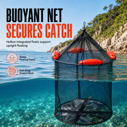 ✨50%OFF🐟️Floating Collapsible Fishing Keep Net with Float Balls Coated Anti Snag Fish Guard Net Bag for Sea Fishing