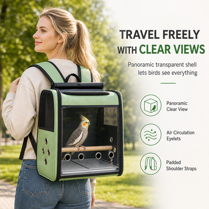 ✨50%OFF🐦Portable Transparent Bird Carrier Backpack for Parrots and Cockatiels Travel Bag with Perch