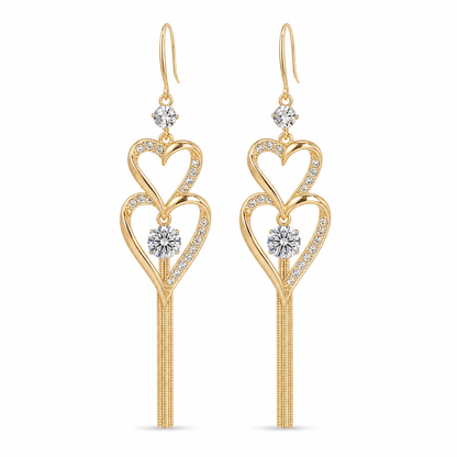 🌸 50% OFF NOW! 🌸legant Gold Double Layer Heart Tassel Drop Earrings with Rhinestones for Women💎