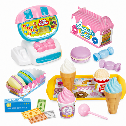 📢📢 50% OFF🔢Kids Pretend Play Cash Register Set – Supermarket Role-Play Toy with Play Food & Grocery Accessories