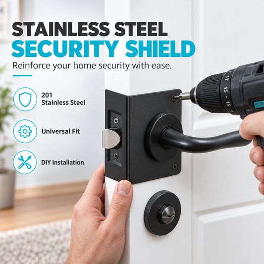 📢📢50% OFF !! ⏰Stainless Steel Single Hole Door Lock Reinforcement Plate for Indoor Wooden Doors with Screws