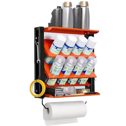 📢📢50% OFF !! ⏰Workshop Spray Can Rack: Wall-Mounted, Angled Slots, Carbon Steel, Orange🛠️