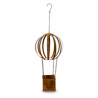📢📢 50% OFF🌿Vintage Hot Air Balloon Hanging Planter – Distressed Metal Flower Pot for Garden & Patio Decor