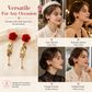 🌸 50% OFF NOW! 🌸Red Flocked Rose and Leaf Long Tassel Dangle Earrings for Women 1 Pair