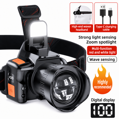 📢📢50% OFF !! ⏰Super Bright Motion Sensor LED Headlamp Style Rechargeable Headlight with Dual Lithium Battery for Outdoor Night Fishing and Camping